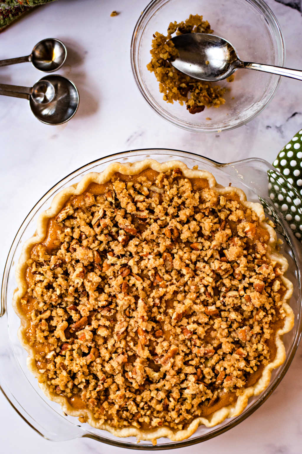 sweet potato pie with streusel on a table