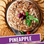 pineapple cheese ball on a tray with crackers
