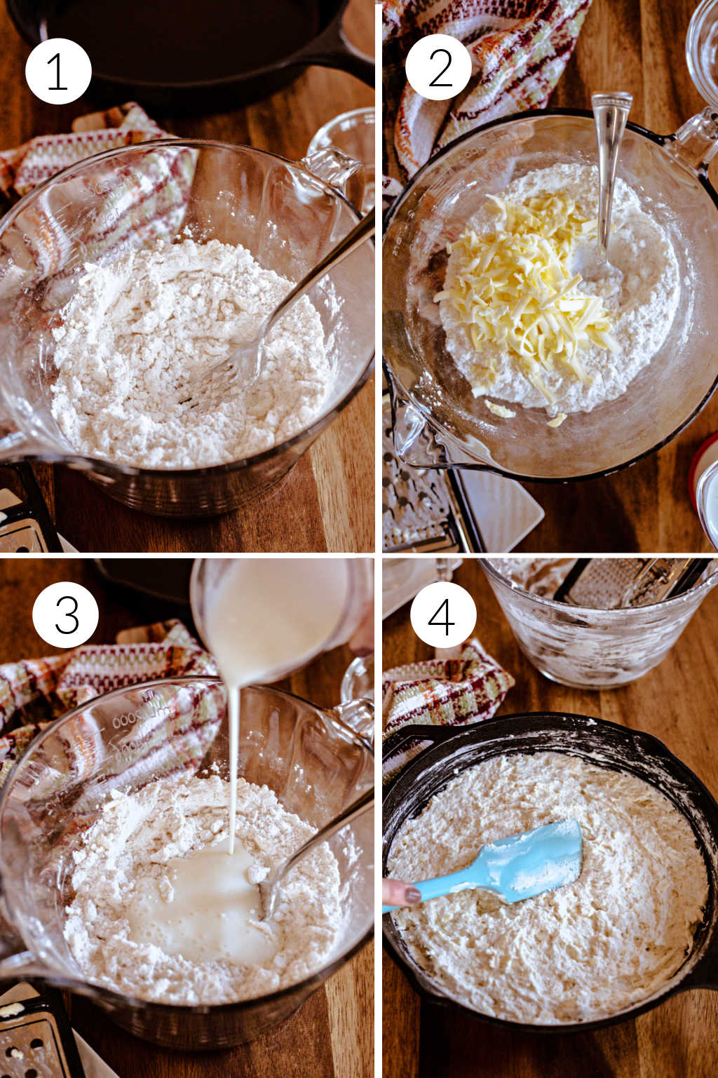 process steps for making biscuit bread in a skillet