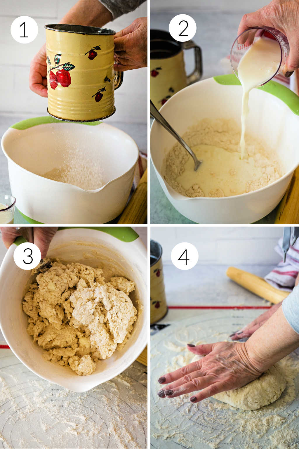 process steps for making biscuit dough.