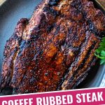 coffee rubbed steak sliced on a gray plate