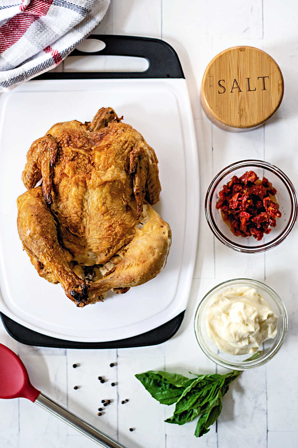 ingredients for rotisserie chicken salad on a table