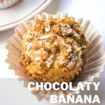Chocolaty Banana Coconut Muffins on a table.