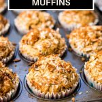 Chocolaty Banana Coconut Muffins on a table.