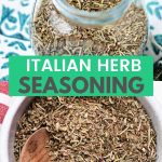 ITALIAN SEASONING SUBSTITUTE IN A BOWL WITH A WOODEN SPOON.