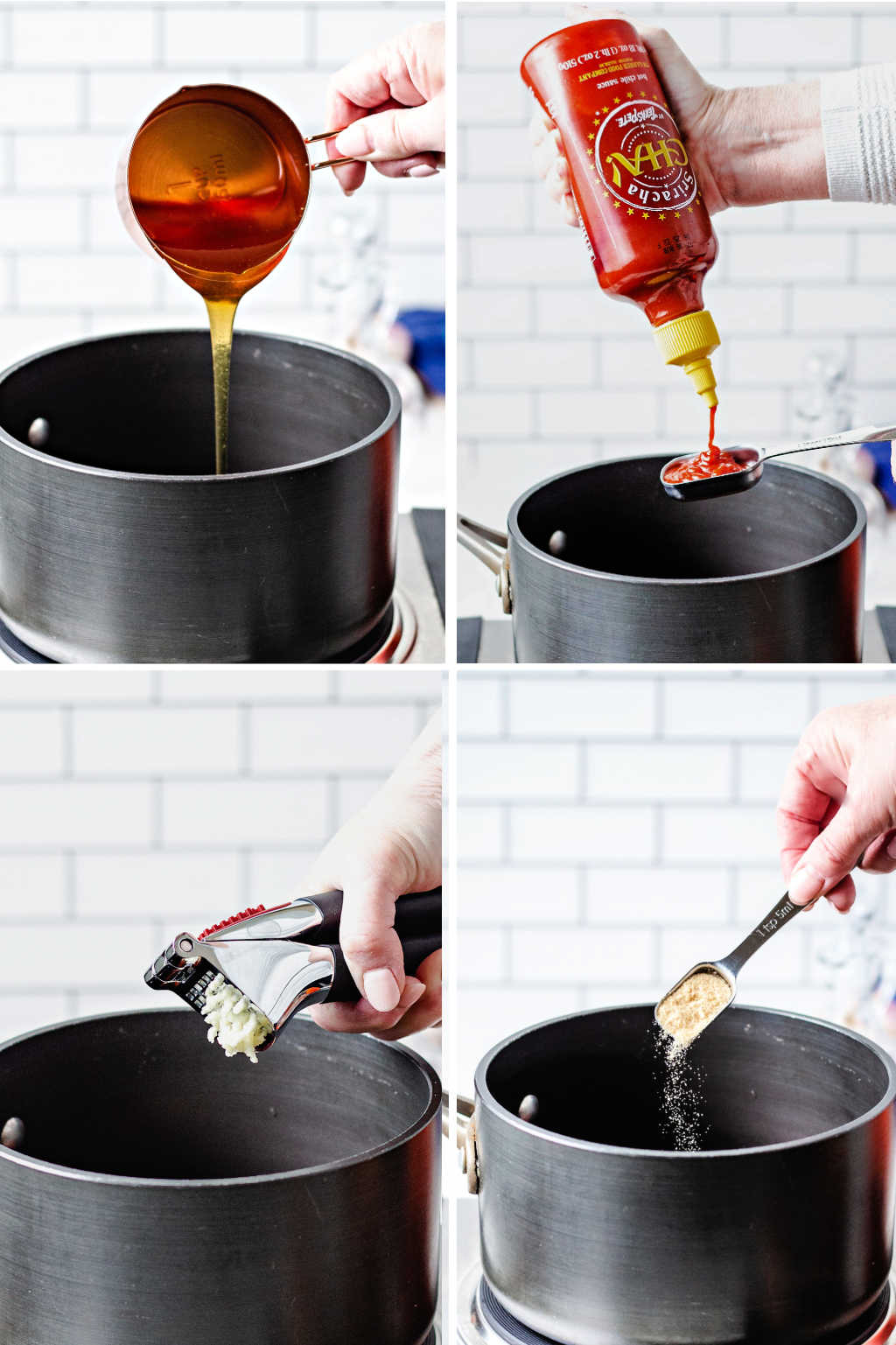 process steps for making honey sriracha saucee.