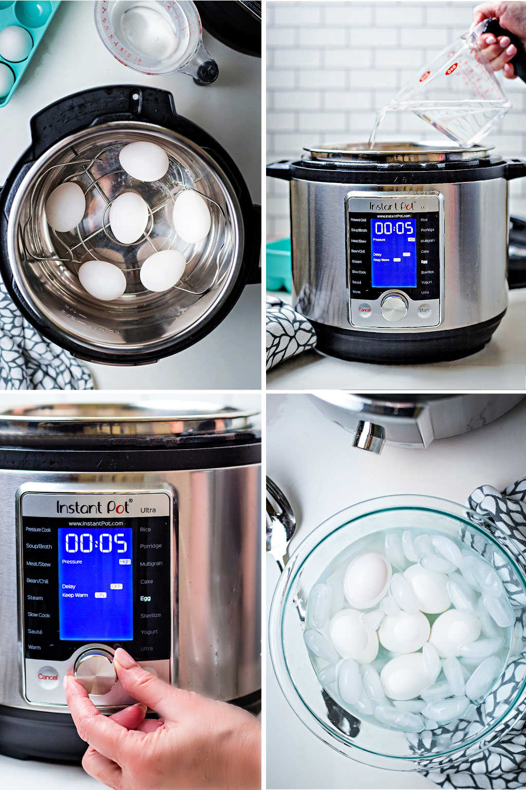 process steps for boiling eggs in the instant pot for Southern Deviled Eggs.