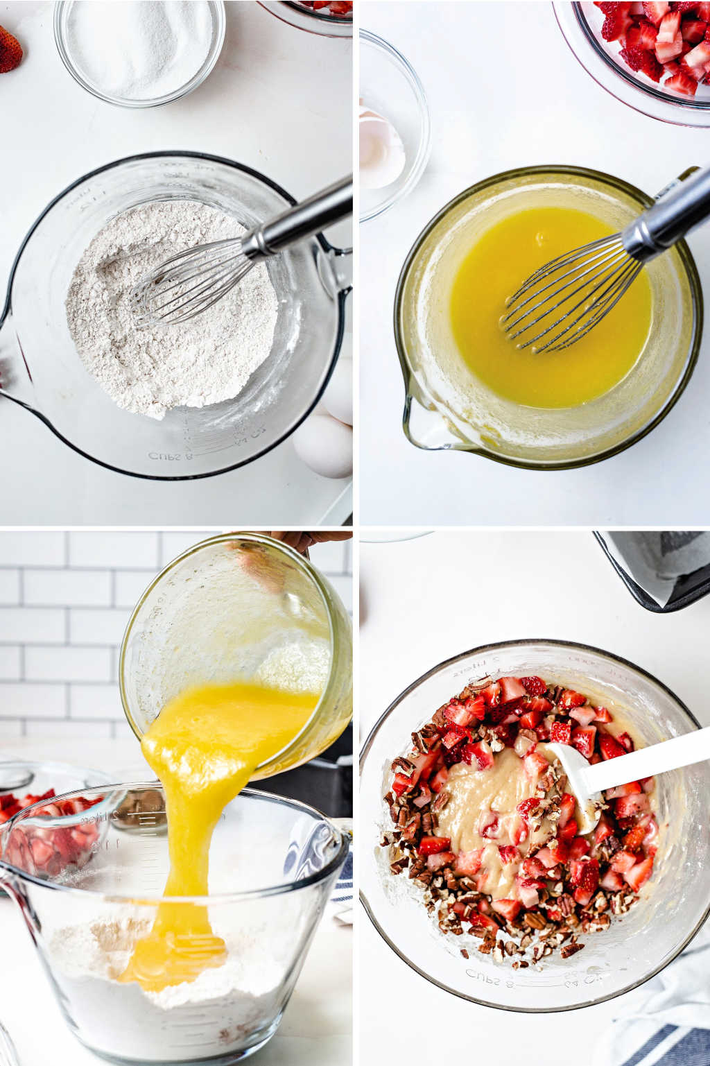 process steps for making batter for strawberry bread.