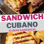 Sandwich Cubano on a grey plate with potato chips.