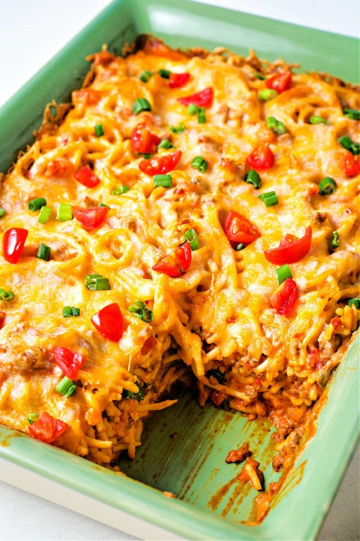 Baked Mexican Spaghetti (Easy Taco Spaghetti) - Life, Love, and Good Food