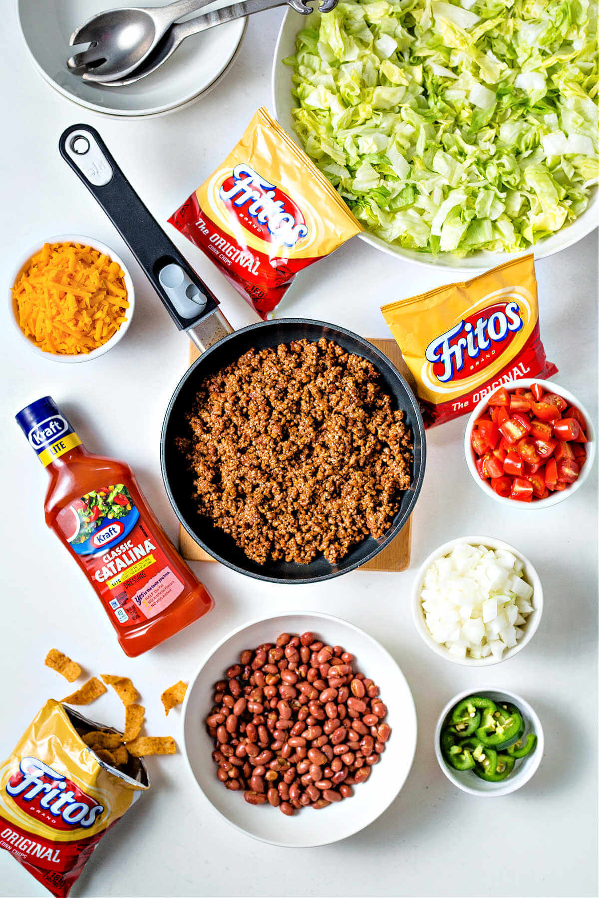 ingredients for making catalina taco salad on a table.