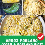 a collage of arroz poblano on the grill.