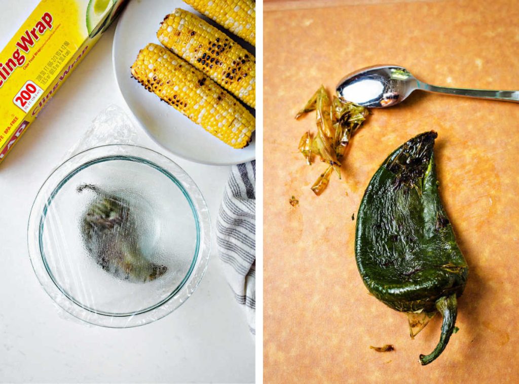 process for peeling the skin off a blistered poblano pepper.
