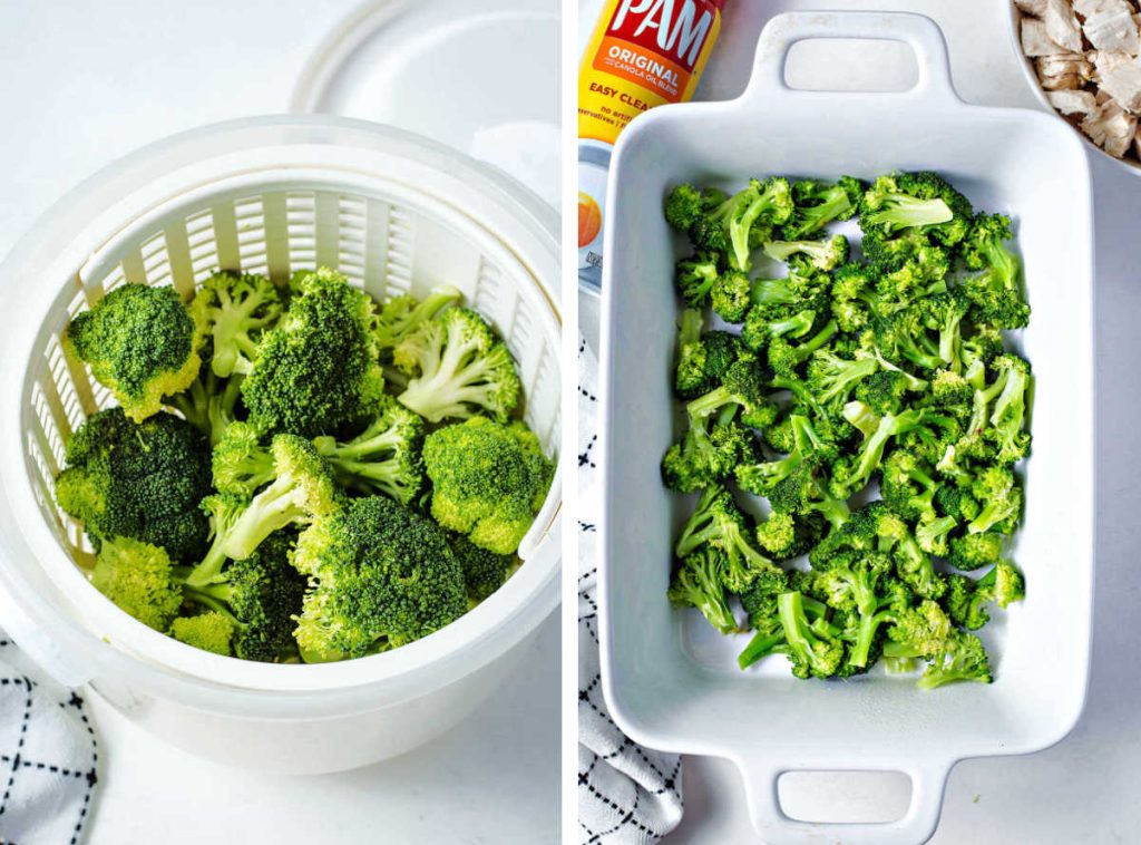 broccoli florets in a microwave steamer basket.