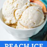 a bowl of peach ice cream with peach slices on top.