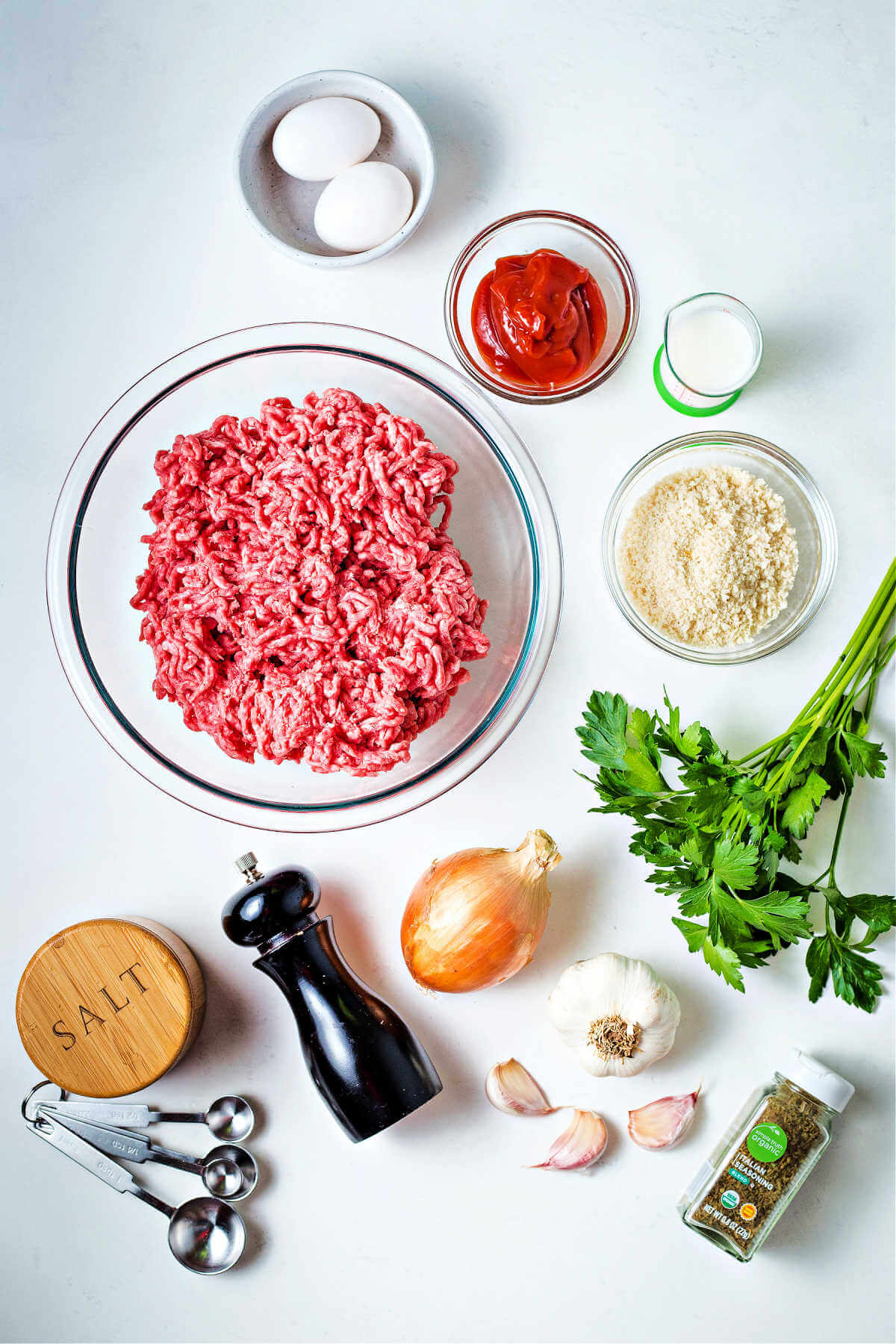 ingredients for smoked meatloaf on a table.