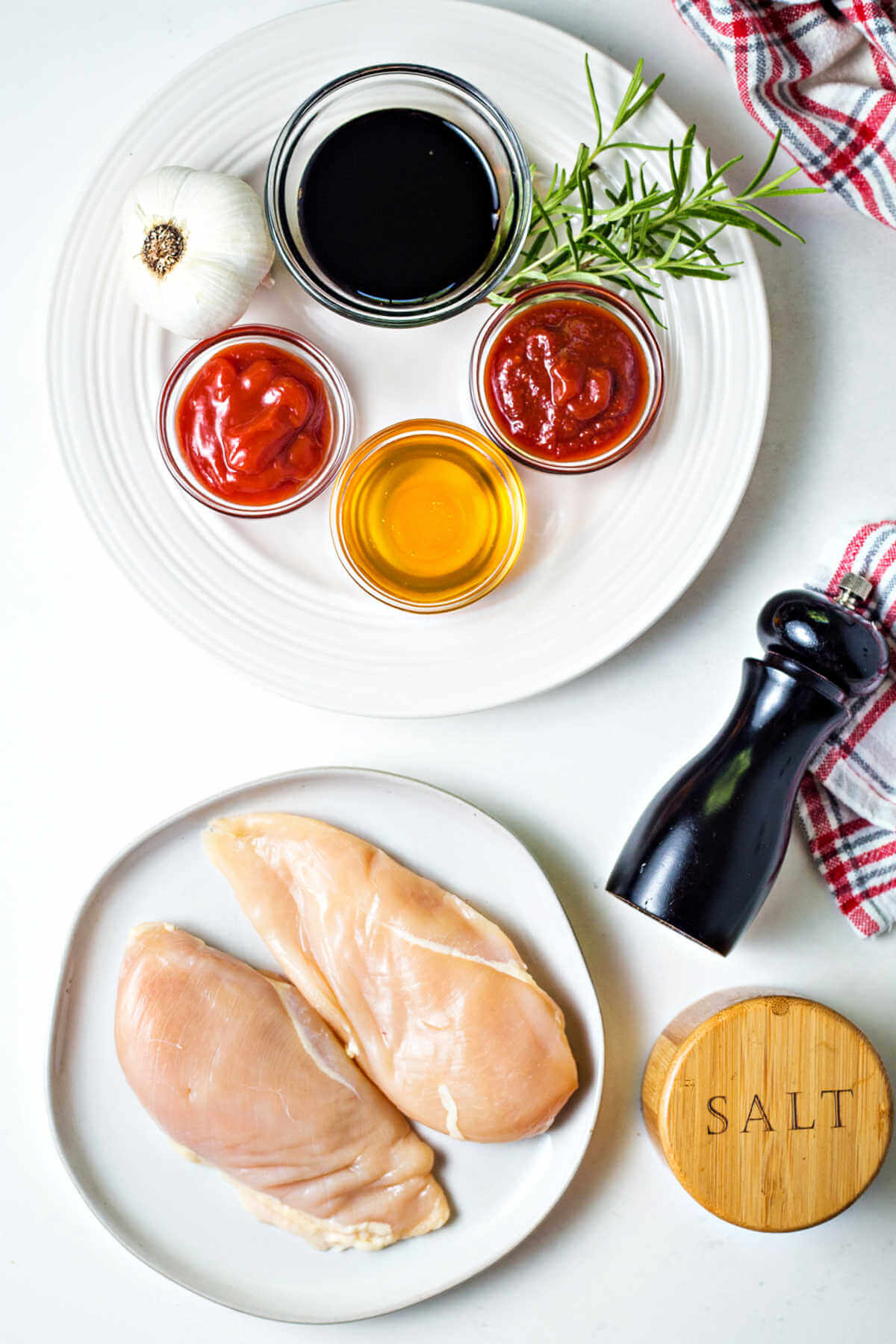 ingredients for grilled balsamic chicken on a table.