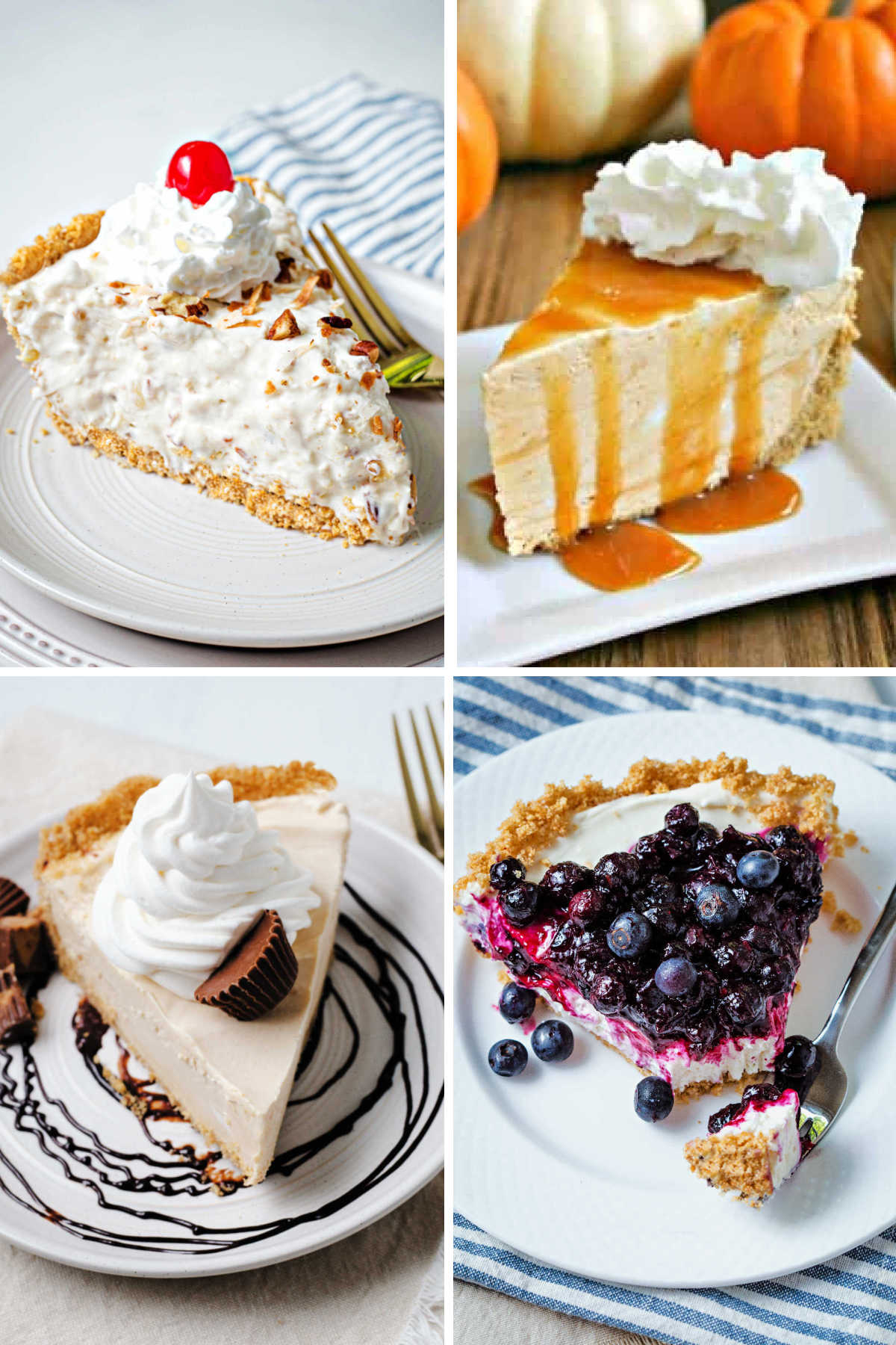a collage of pies with a graham cracker crust.
