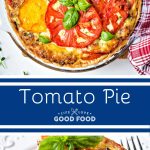 a whole tomato pie in a pie dish on a table.