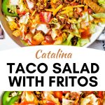 Taco Salad with Catalina Dressing and Fritos in a bowl on a table.