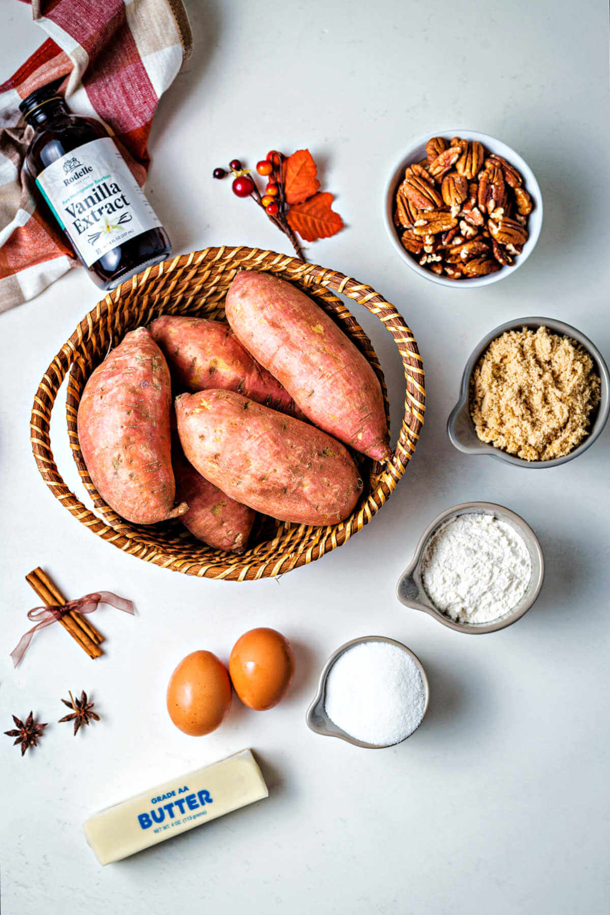 ingredients for sweet potato souffle on a table.