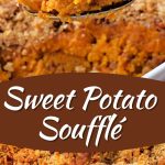 a spoonful of. Sweet Potato Soufflé lifting out of a serving dish.