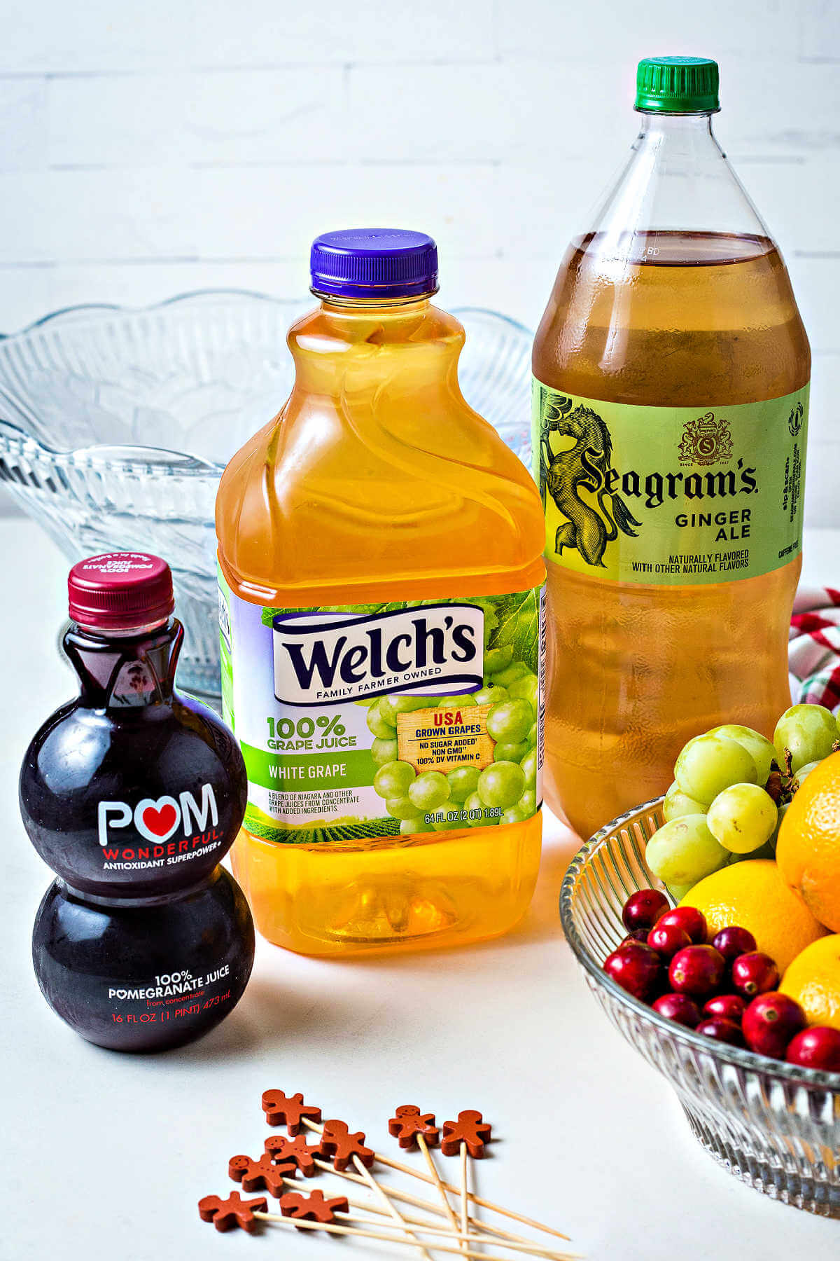 ingredients for Cranberry White Grape Punch on a table.