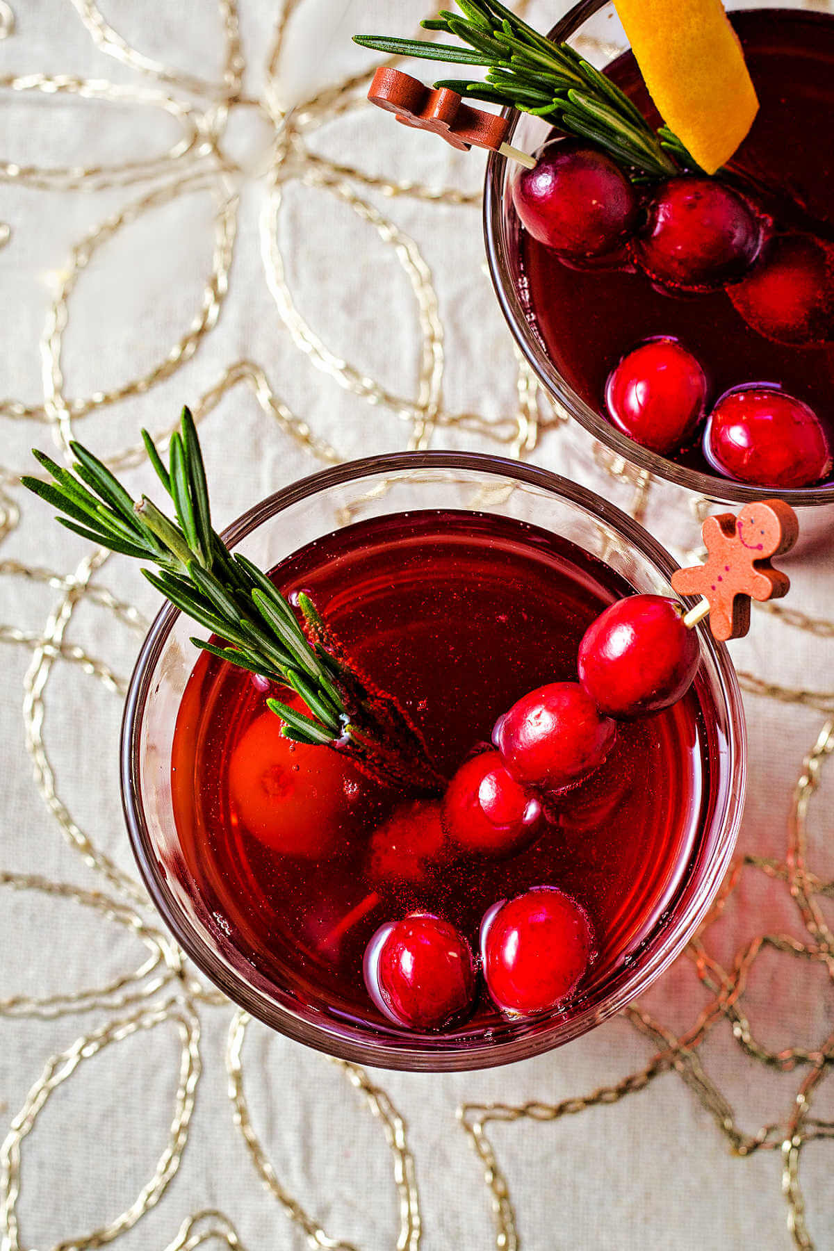 top down view of a glass of Cranberry White Grape Punch.