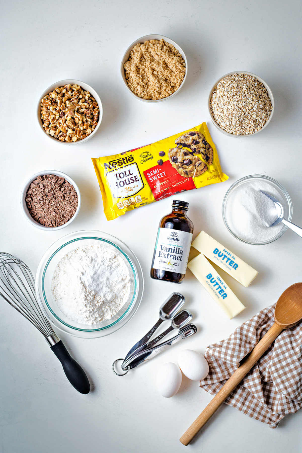 ingredients for Neiman Marcus cookies on a tabble.