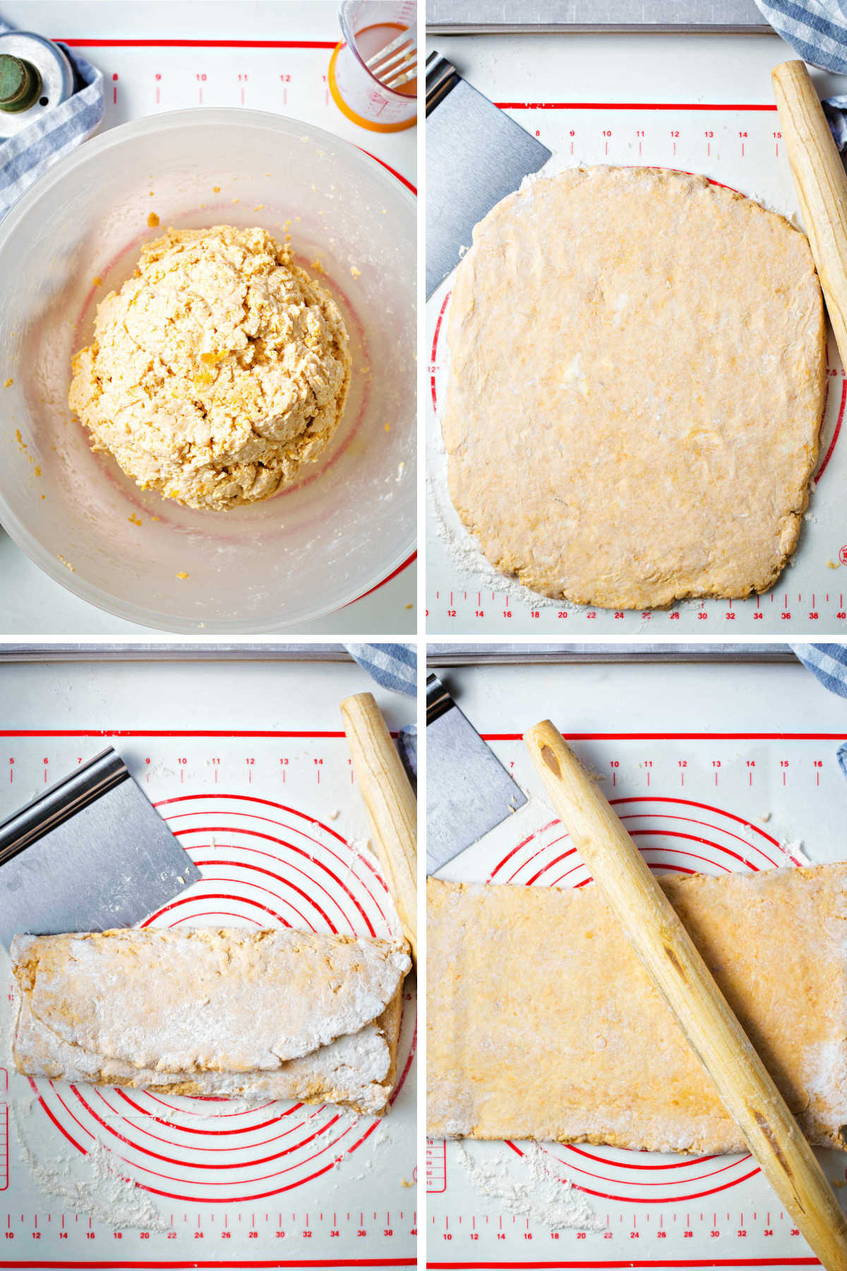 rolling out the dough for sweet potato biscuits on a pastry mat.