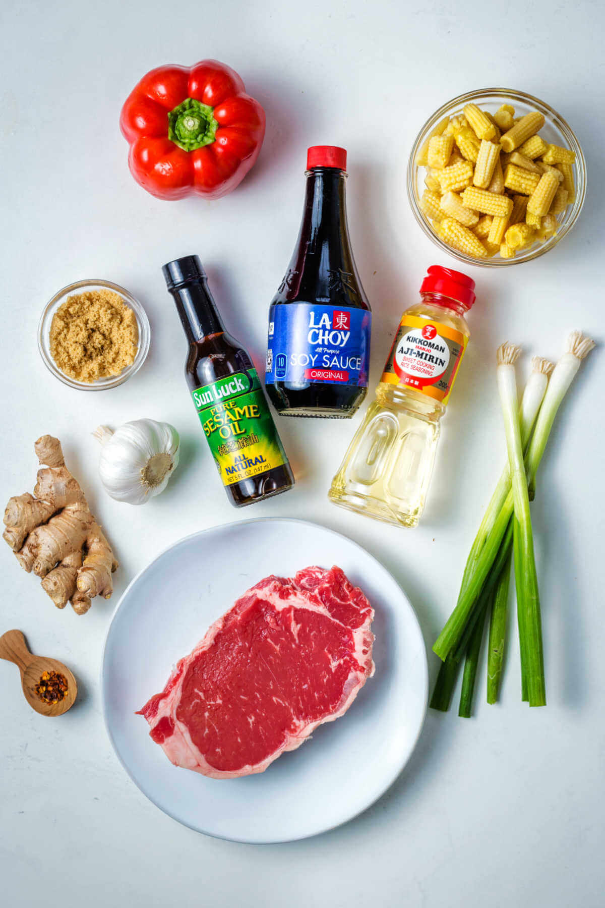 ingredients for Korean Beef Stir Fry on a table.