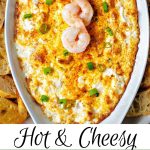 shrimp dip with toasted baguette slices around the plate.
