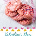 3-Ingredient Strawberry Cake Mix Cookies packaged and tied with a pink ribbon.