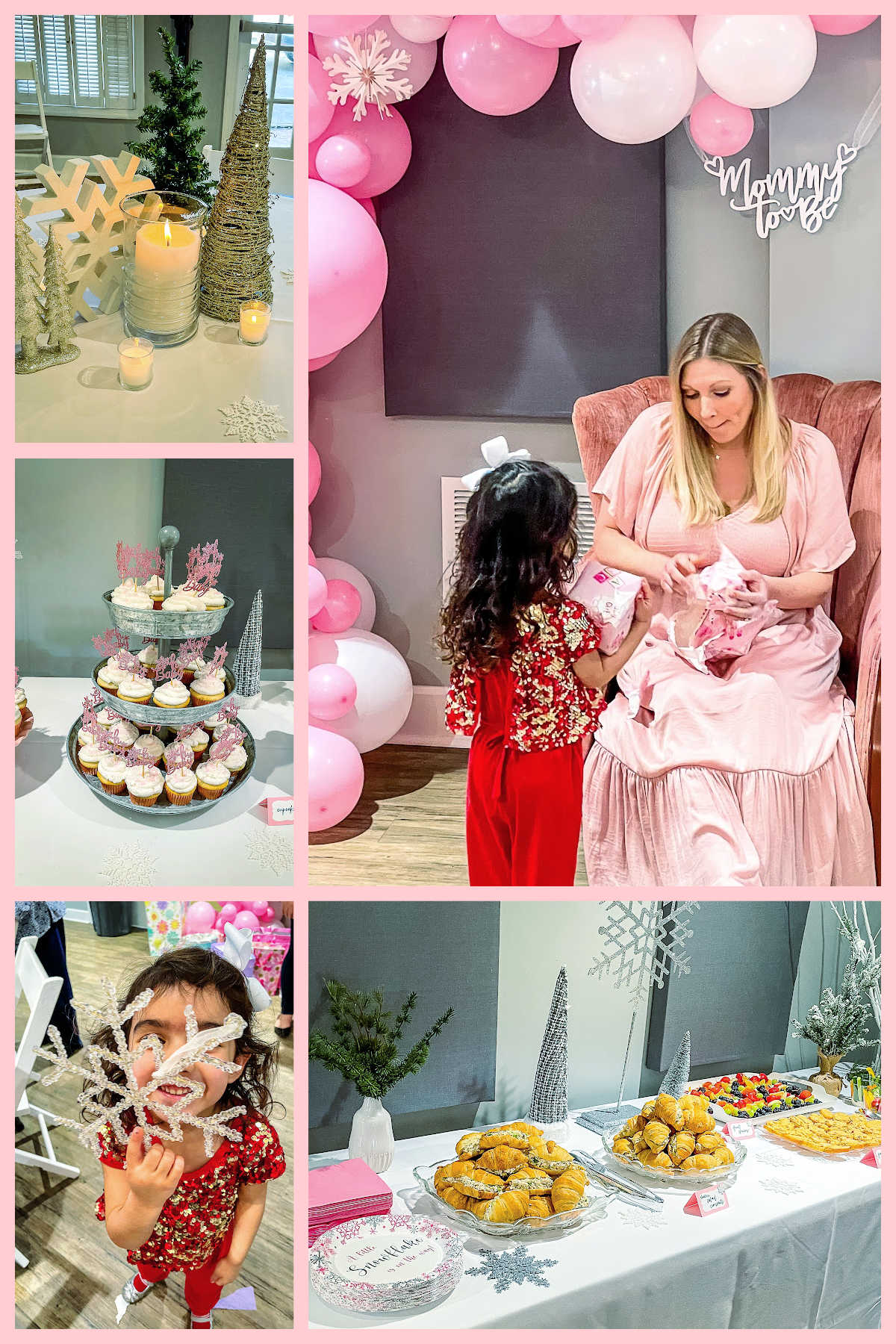 pink baby shower collage.