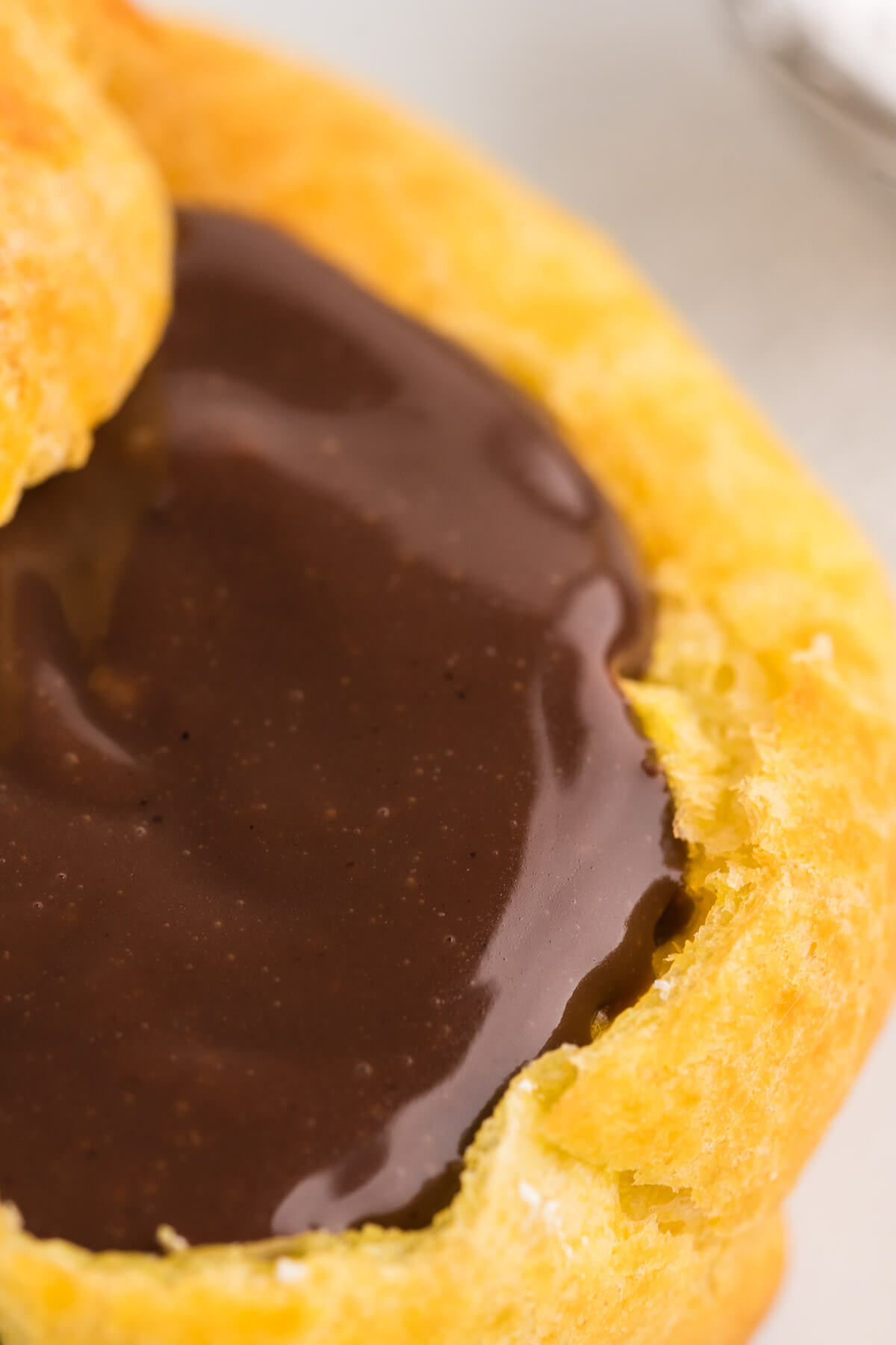 chocolate custard in a cream puff.