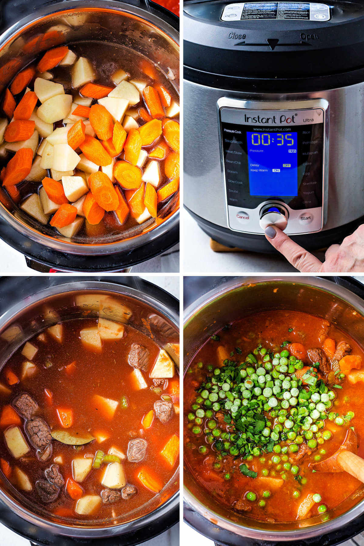 process steps for making slow cooker beef stew in an instant pot.