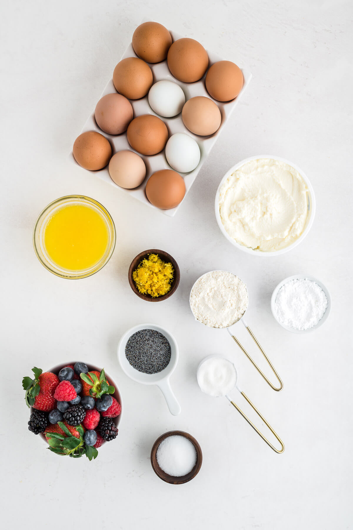 ingredients for lemon ricotta pancakes on a table.
