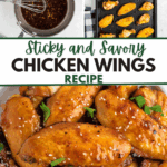 Sticky Chicken Wings on a serving platter with extra sauce.