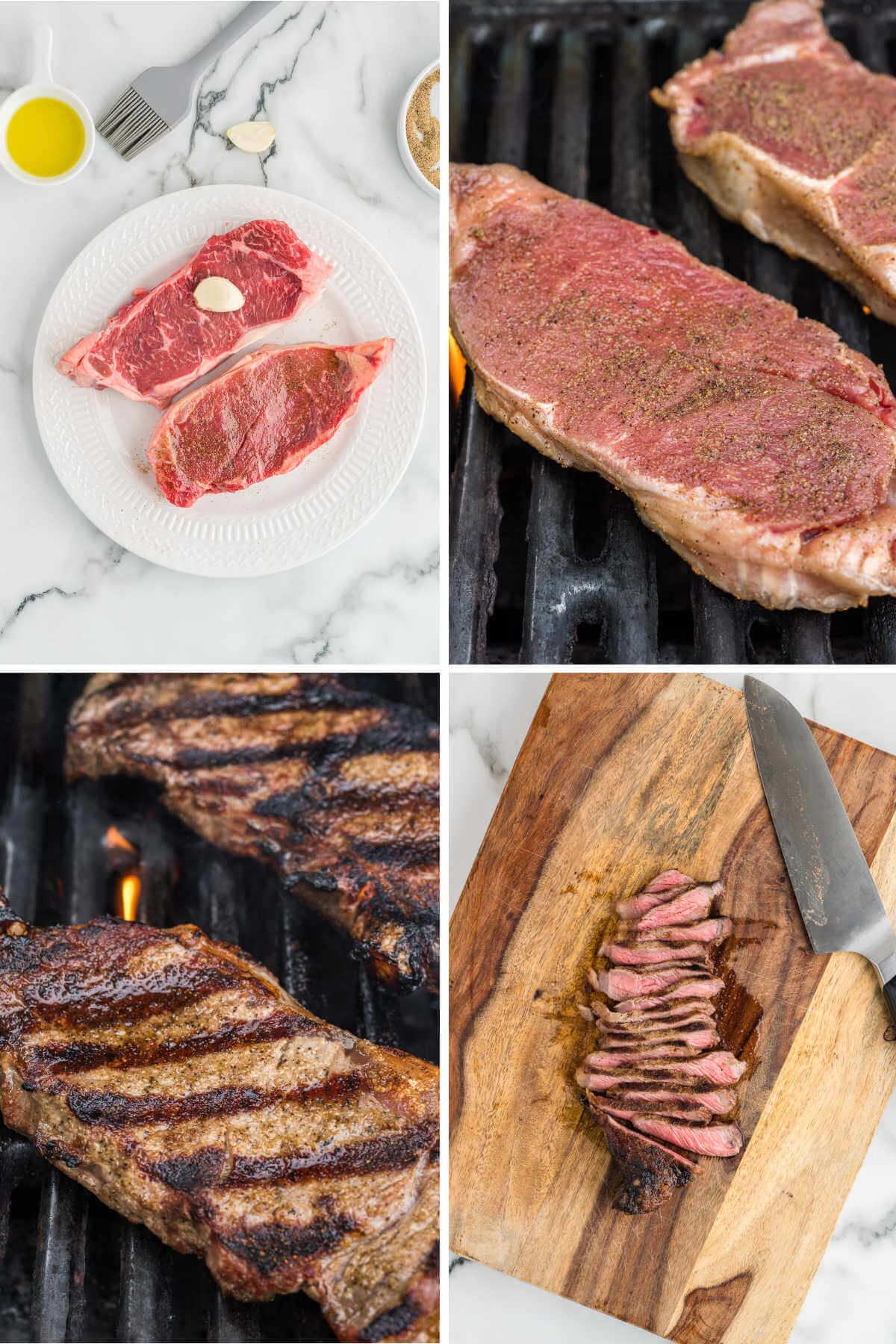 process steps for seasoning and grilling steaks for a grilled steak salad.