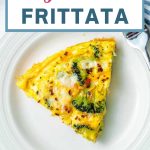a serving of Healthy Vegetable Frittata on a plate on a table.