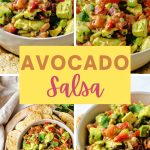 Avocado Salsa in a bowl with a platter of tortilla chips.