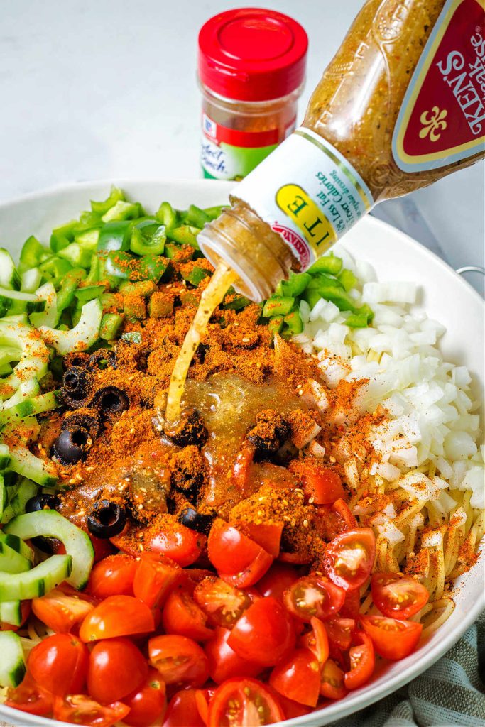 Zesty Spaghetti Pasta Salad With McCormick Salad Supreme Life Love Spaghetti Pasta Salad 6 1200x1800 1 683x1024