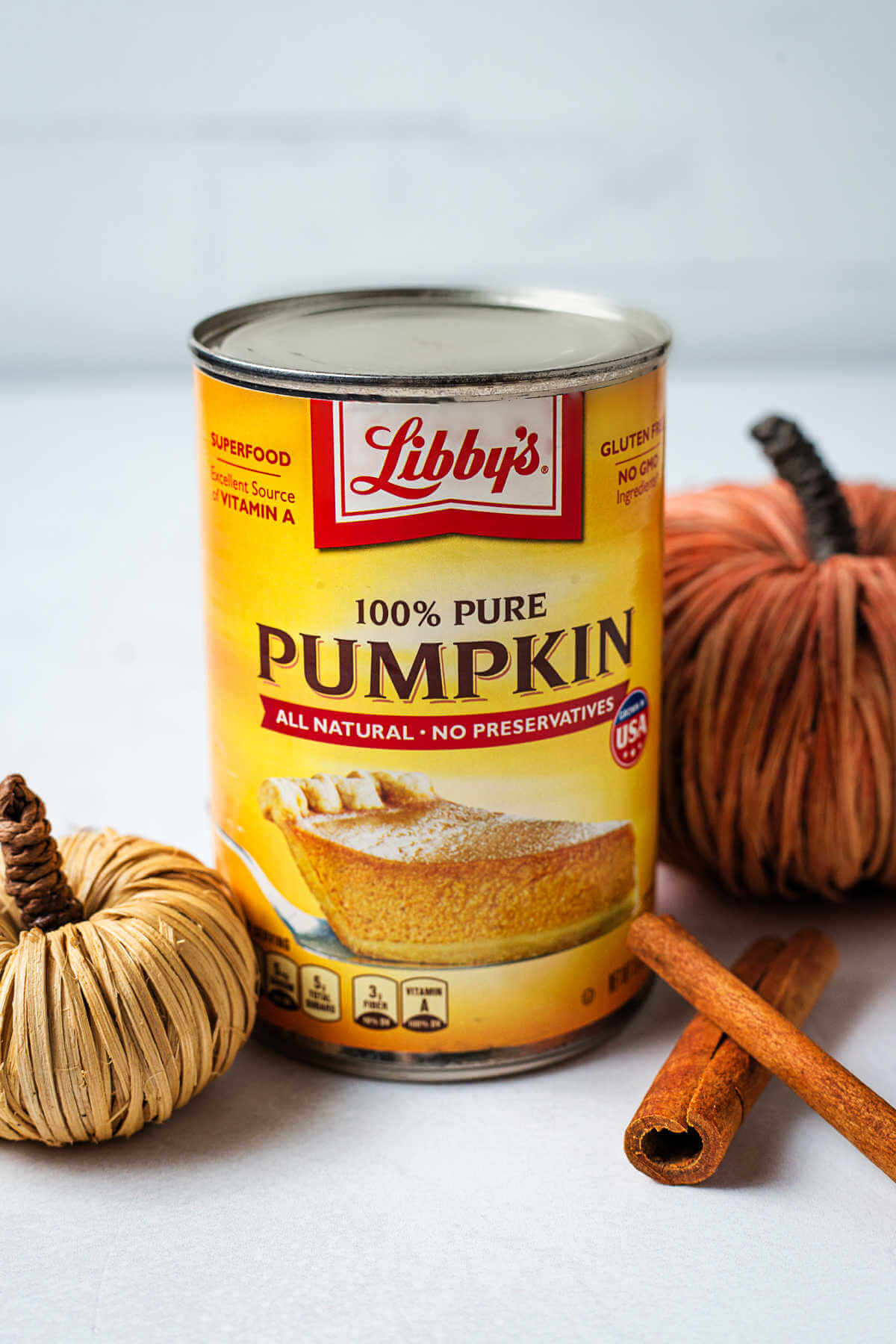 a can of Libby's pumpkin on a counter.