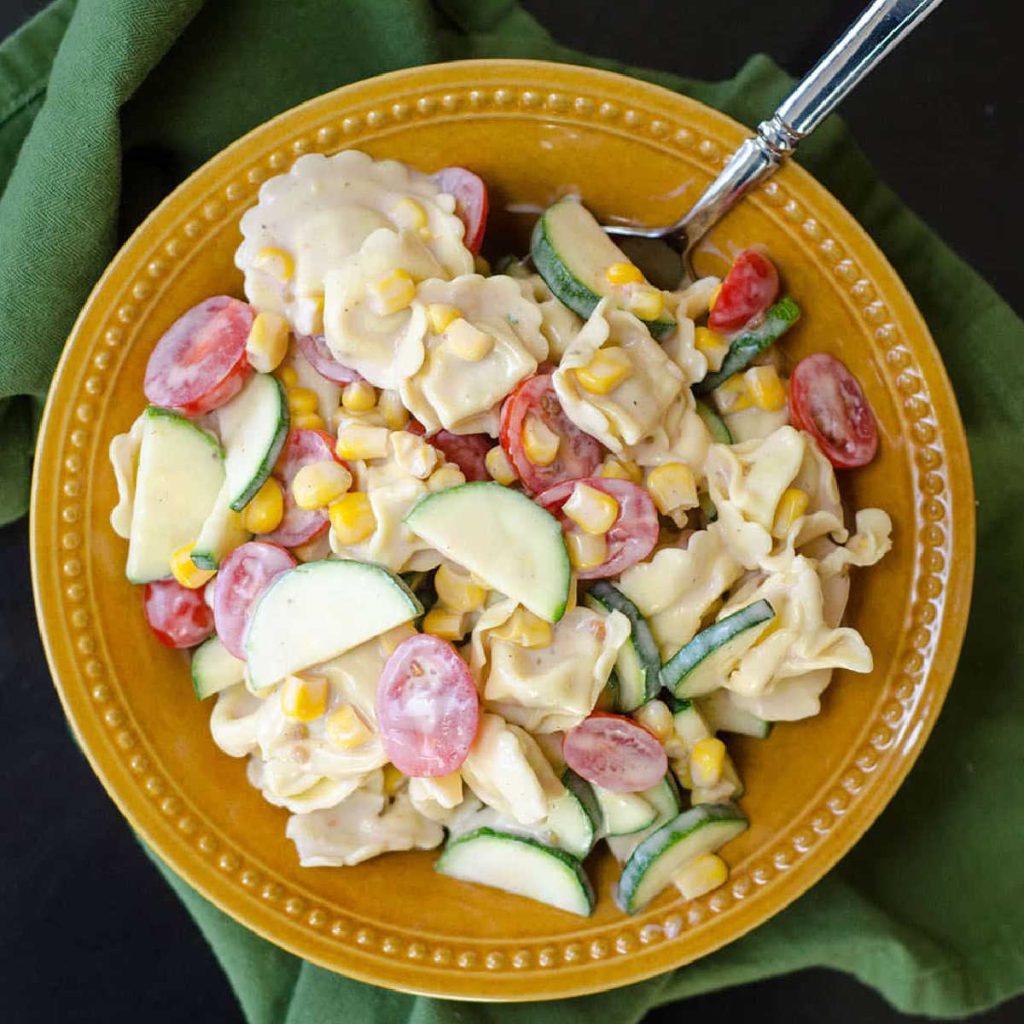 summer pasta salad in a bowl