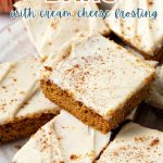 Pumpkin Bars with Cream Cheese Frosting on a serving platter.