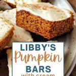 Pumpkin Bars with Cream Cheese Frosting on a serving platter.