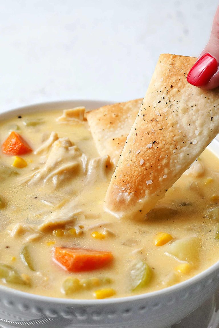 Creamy Chicken Pot Pie Soup with Pie Crust Crackers - Life, Love, and ...