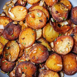 fried potato slices with onions.