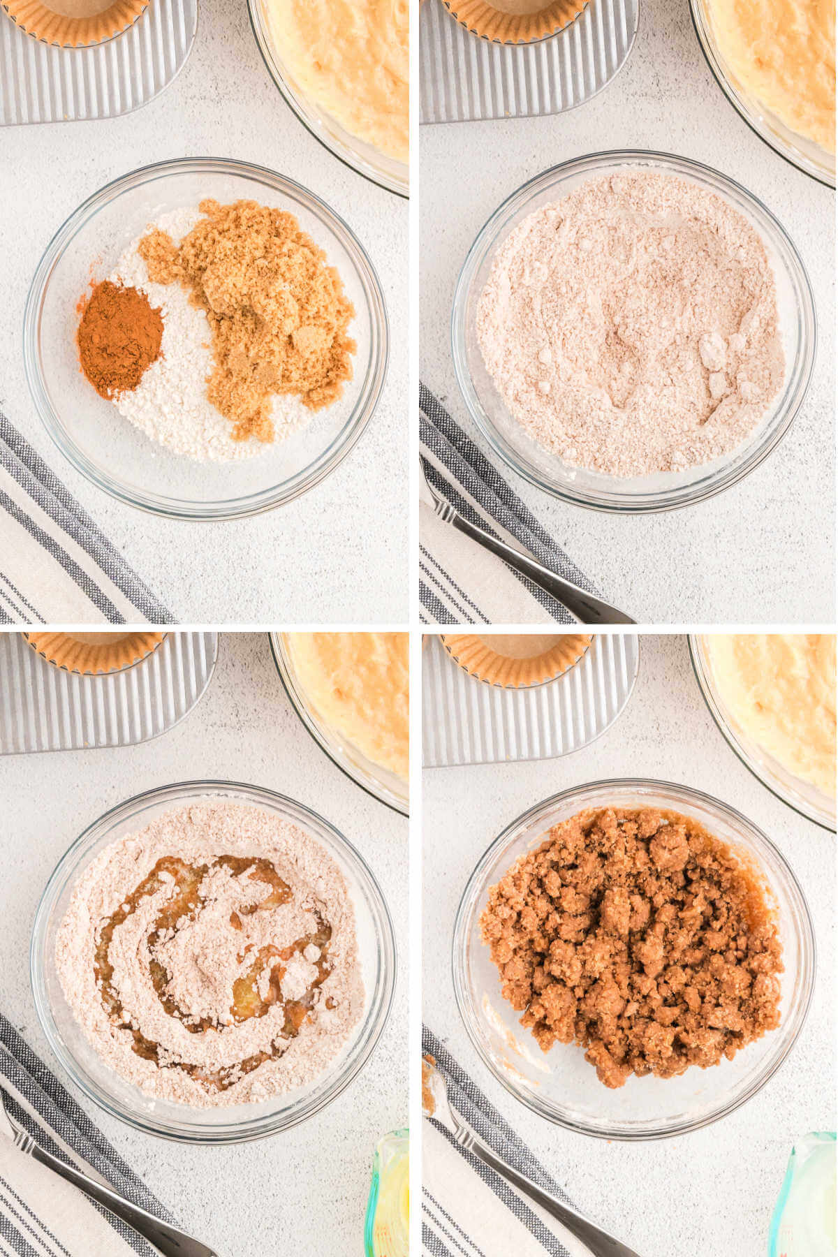 steps for preparing the streusel for coffee cake muffins.