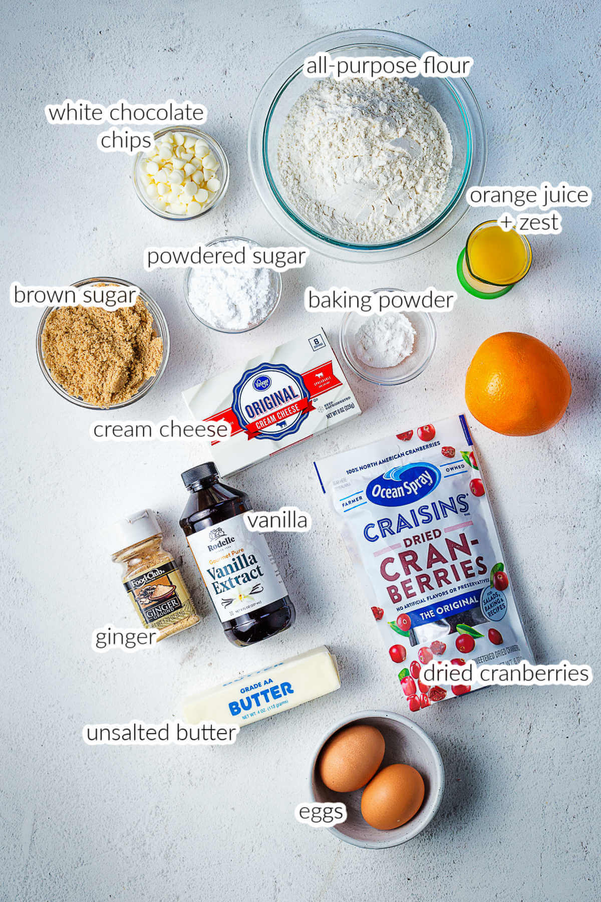 ingredients for cranberry bliss bars on a table.